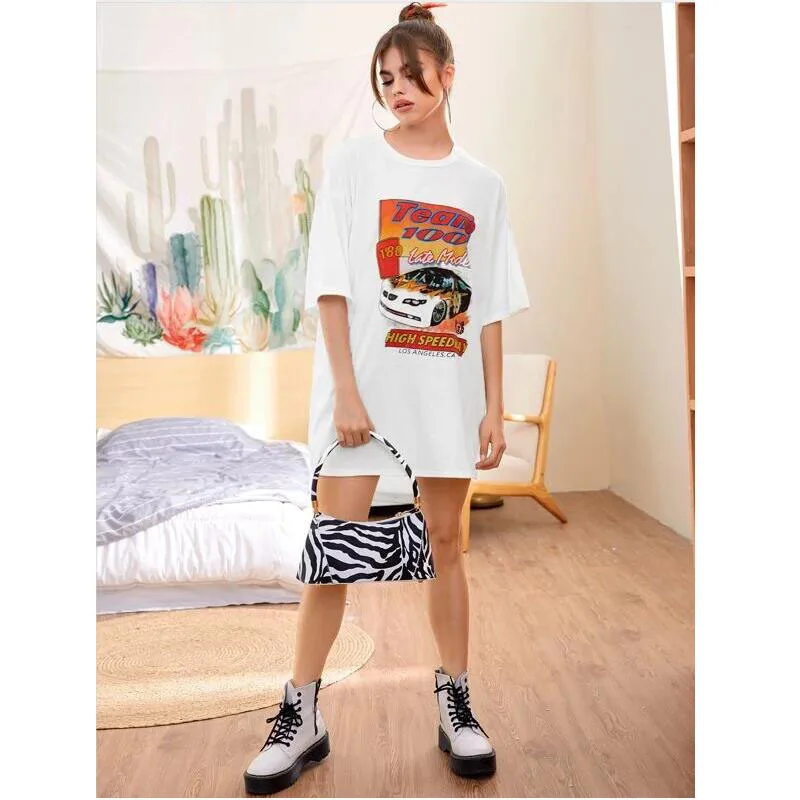 

Women T-shirt Casual O Neck Loose Short Sleeve Tees Women Print Pullover Tops Summer Oversize Girls T-Shirt Boy Friend Style Tee