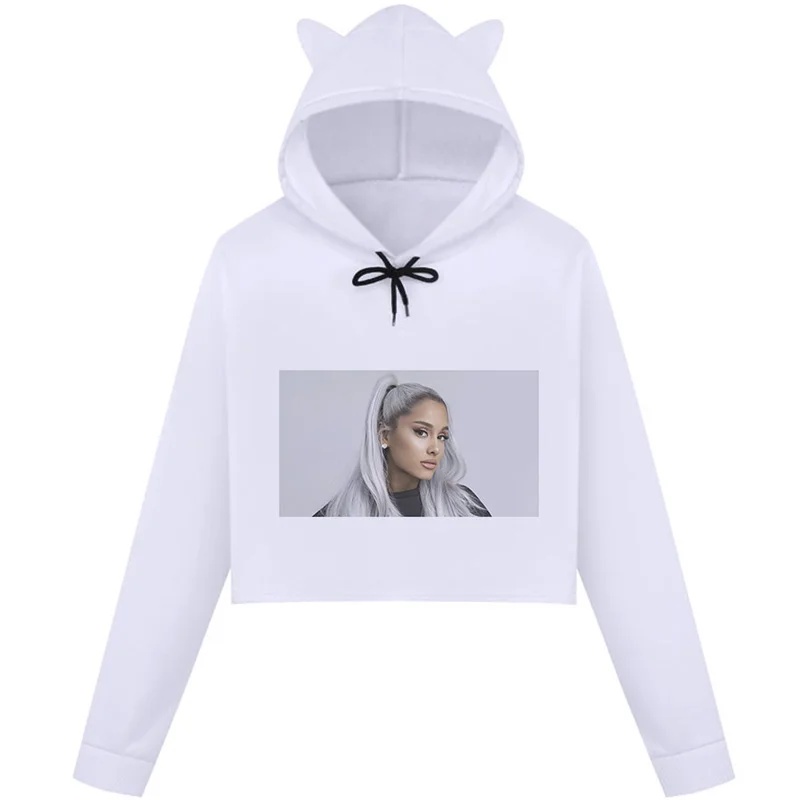 Осенняя новая популярная женская укороченная Толстовка Ariana Grande Готический принт Kawaii Harajuku Толстовка с длинным рукавом с круглым вырезом Повседневная Толстовка - Цвет: 1588