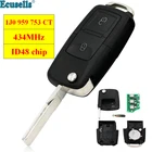 Ключ-раскладушка с дистанционным управлением без ключа, 2 кнопки, чип ID48 433 МГц для VOLKSWAGEN Bora POLO MK4 Folf 1J0 959 753 CT 1J0959753CT