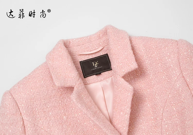 Elegant Feathers Double-breasted Winter Coat Women Runway Designer Thick Warm Pink Wool Coat Jacket High Quality Outwear
