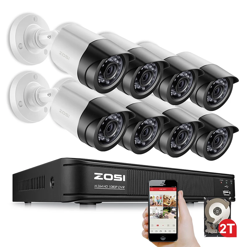 ZOSI 8CH 1080P TVI ночного видения водонепроницаемый пуля HDD жесткий диск безопасности видео камера DVR комплект CCTV система видеонаблюдения - Цвет: Off White