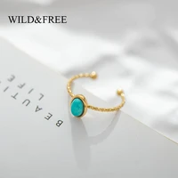 stainless steel gold plated twist rings for women oval blue stone thin circle open knuckle midi finger rings boho jewelry