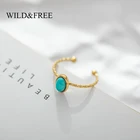 Кольца из нержавеющей стали с позолотой для женщин, кольца с овальным синим камнем, открытые на палец рук, ювелирные изделия в стиле бохо