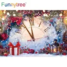 Фон Funnytree с новогодвечерние кой 2022 Рождество Зима часы снег горошек огни колокольчики баннер подарки ветки узел фон