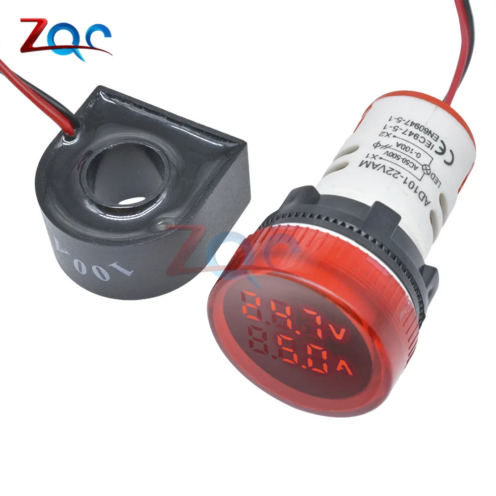 Amperímetro voltímetro HZ Hertz, medidor de frecuencia de voltaje de corriente Digital de 22mm, 500V CA 60-, 110V y 220V, indicador de lámpara LED