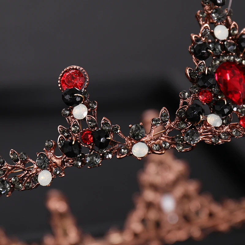 Винтажная круглая красная черная Хрустальная Королевская корона для свадьбы