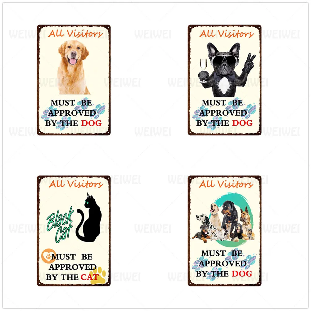 

WEIWEI Pet Dog Vintage Tin Poster Bulldog Metal Tin Signs Pub Bar Cafe Home Decoration Labrador Husky Samoyed Pug Wall Art Metal