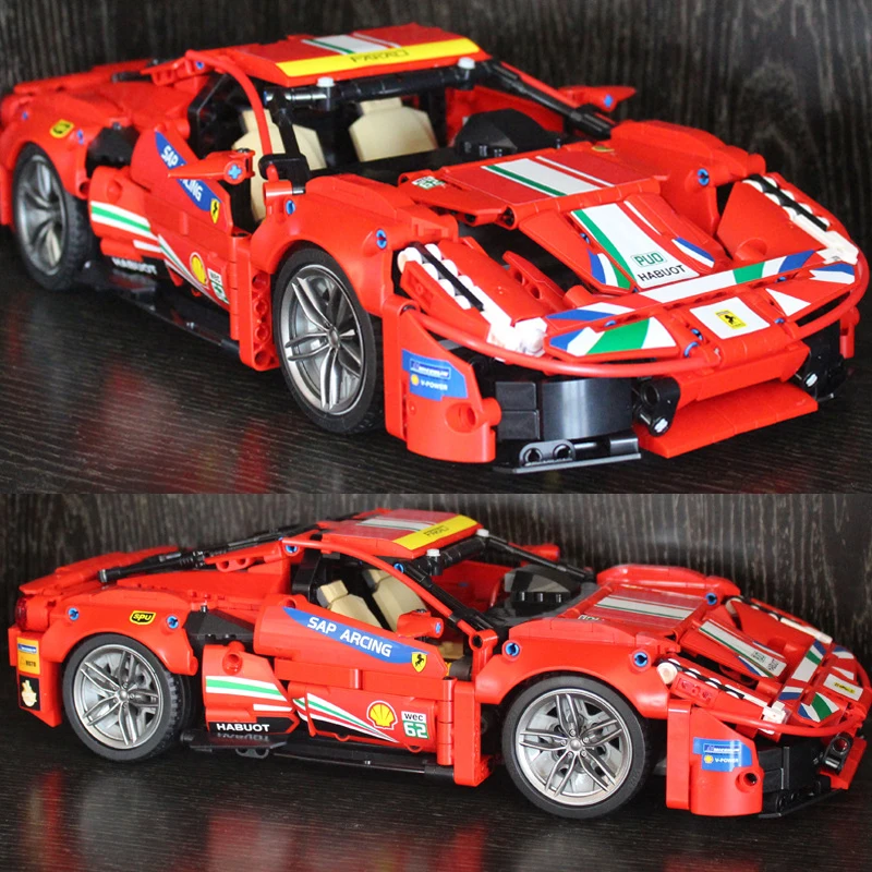 1247 шт. эксперт MOC Ferrari 488 высокотехнологичная модель автомобиля строительные