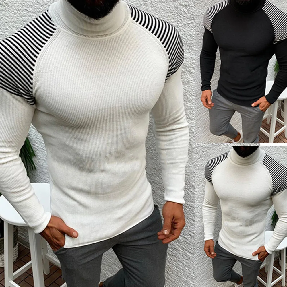 Модные мужские свитера с длинным рукавом Облегающая водолазка Мужская одежда