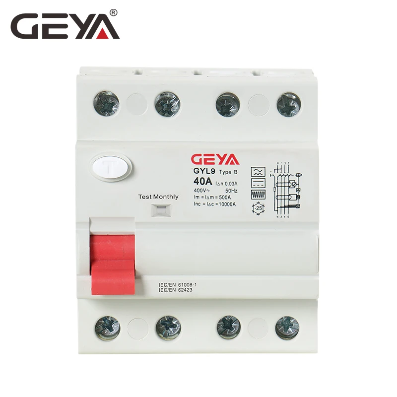 GEYA din-рейку утечки на землю выключатель постоянного тока RCCB RCD 4P 63A 30mA Тип B 10KA