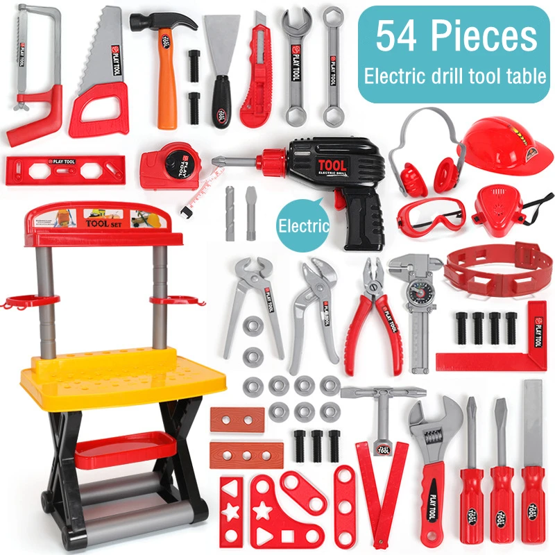 54pcs ElectricTable Детские наборы инструментов для ремонта игровой домик игрушки ролевые игры электрическая гайка с отверстиями под ключ пила разборка инструмент моделирования Мальчики обучающая игрушка - Цвет: 54pcs ElectricTable