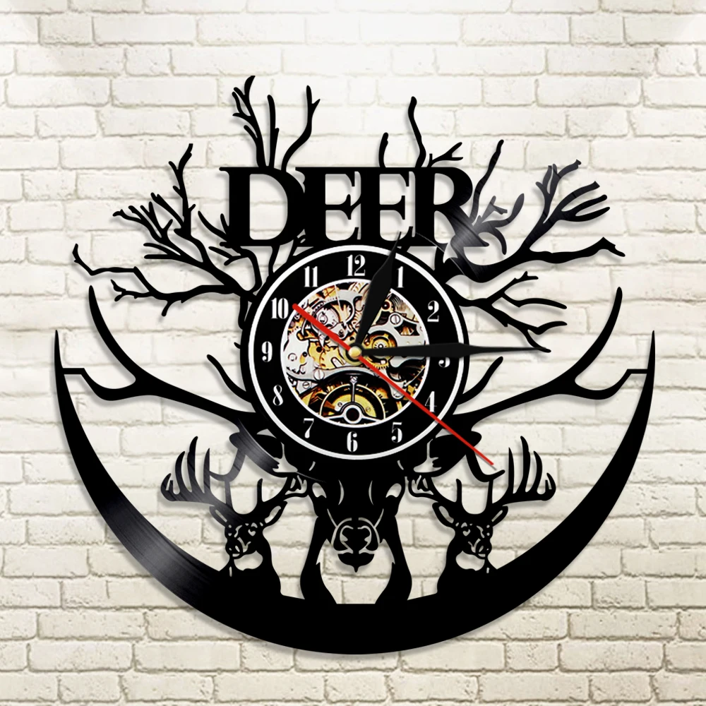 Настенные часы с виниловой пластиной современный дизайн изображением леса дикой