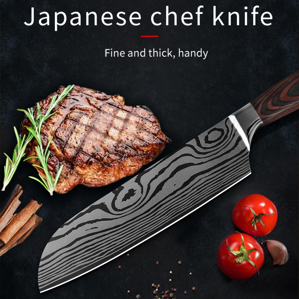 Damask профессиональные японские кухонные ножи шеф-повара дамасский лазерный узор