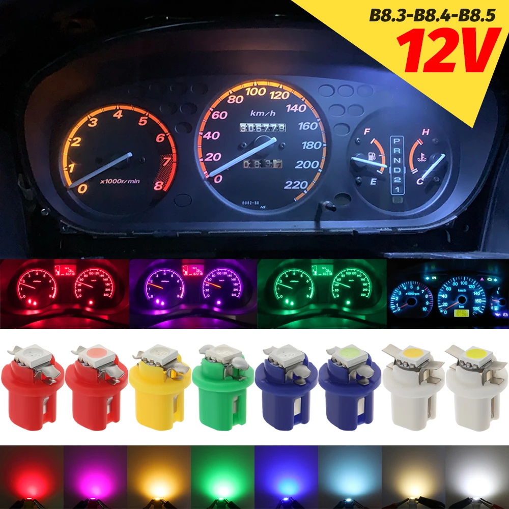 

100pcs DC 12V T5 B8.5 Led T5 SMD 5050 1SMD LED Car Light Instrument Bulb Gauge Dashboard Interior white red amber green blue