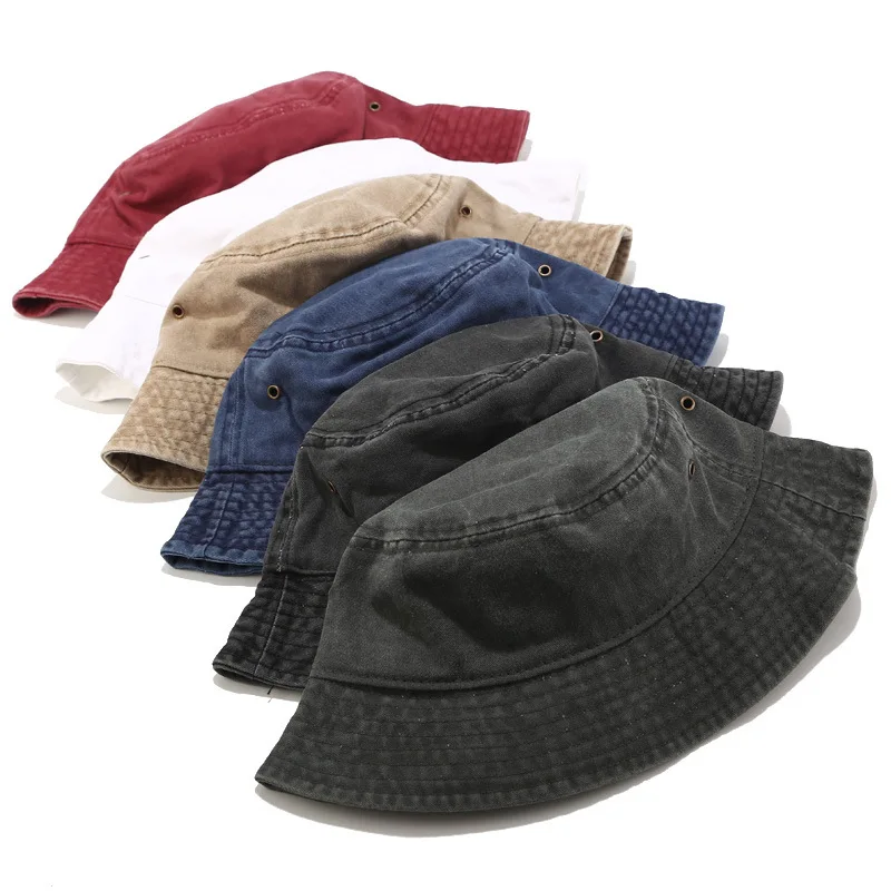 Vintage Denim Bucket Hats Outdoor Men Women Washed Cotton Pa