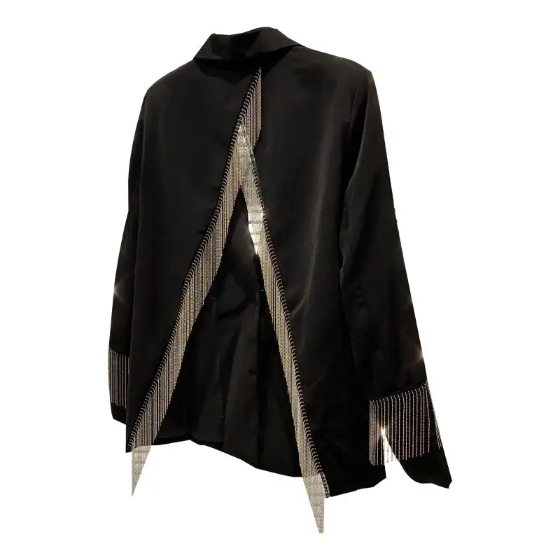 

2020 New Autumn Fashion Casual Long Sleeve Back Tassel Chain Loose Backless Temperament Slim Blazer Coat Women C180