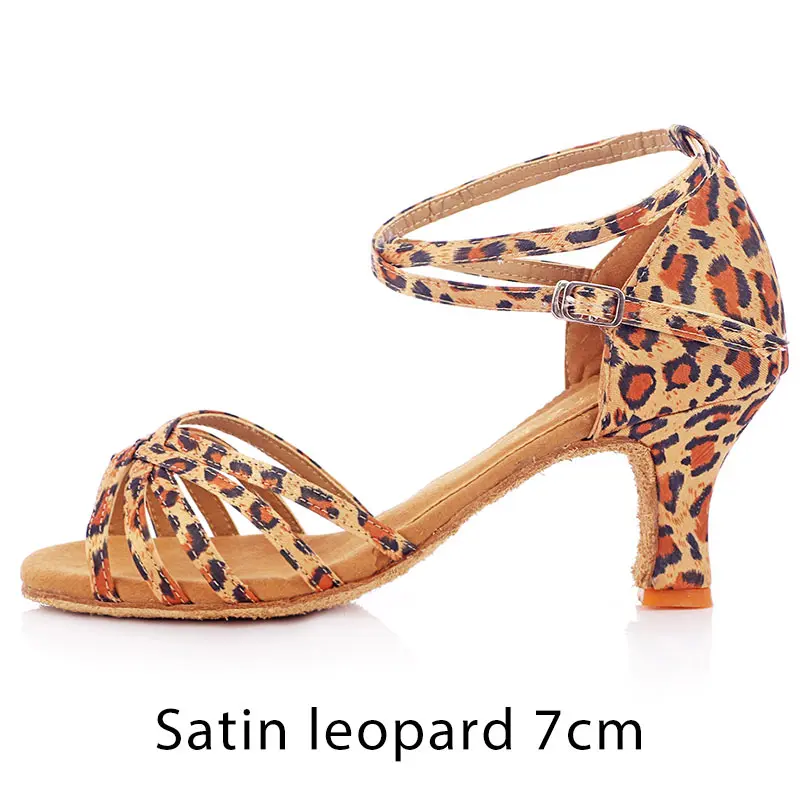 Satin leopard 7cm Новые женские туфли для латинских танцев женские туфли из искусственной кожи с леопардовой мягкой подошвой для бальных танцев, танго, сальсы и вечеринок танцевальные туфли на высоком каблуке 5 см/7 см - Цвет: Satin leopard 7cm