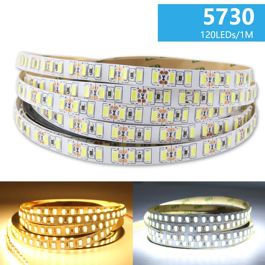 DC 12 В Светодиодная лента светильник SMD 5730 белый теплый 6000 К светодиодный 1 м 5