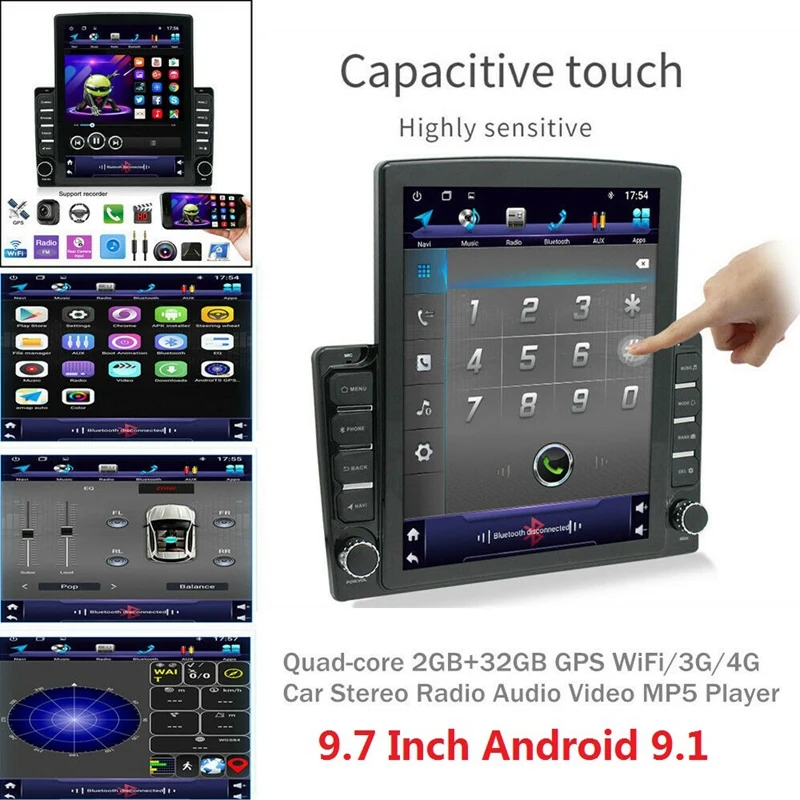 9 7 Inch вертикальный Sn 1Din 4 ядра Android 1 Hd 2.5D 2 ГБ + 32 автомобиля Mp5 плеер Bt Fm стерео радио