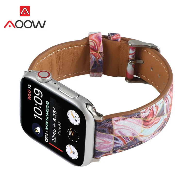 Ремешок из натуральной кожи для Apple Watch iwatch 6 5 4 3 2 1 SE сменный Браслет с мраморным