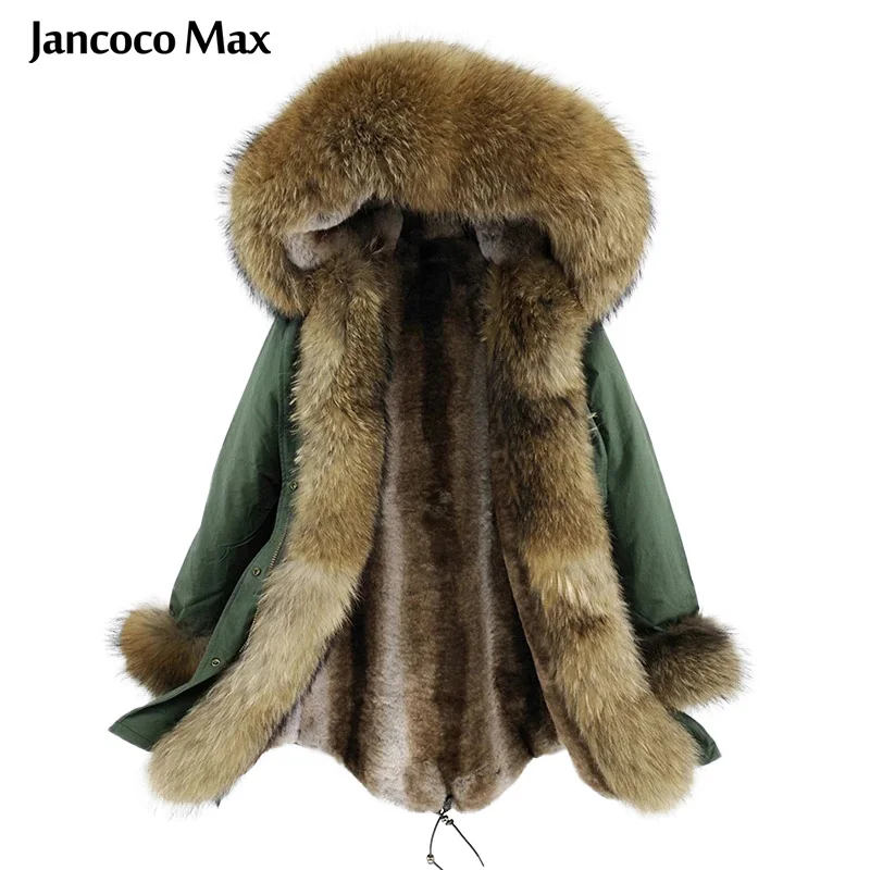 

New Winter Women's Real Raccoon Fur Big Collar Parka High Quality Natural Fur Coat Thick Warm Cuff S8207