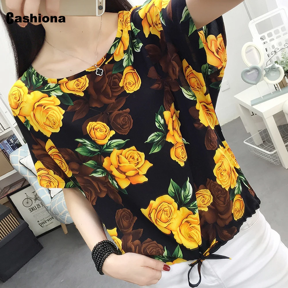 

Plus size Women Elegant Leisure Casual T-shirt Bohemian Flower Print O-neck Loose Women's Top 2021 Summer Tees shirt Femme 3XL