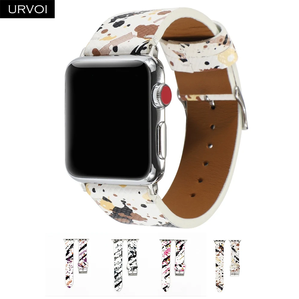 Urvoi Браслет для Apple Watch серии 7 6 SE5 4 3 из микрофибры с рисунком граффити, ремешок iWatch 41 45 мм из искусственной кожи с современным дизайном.