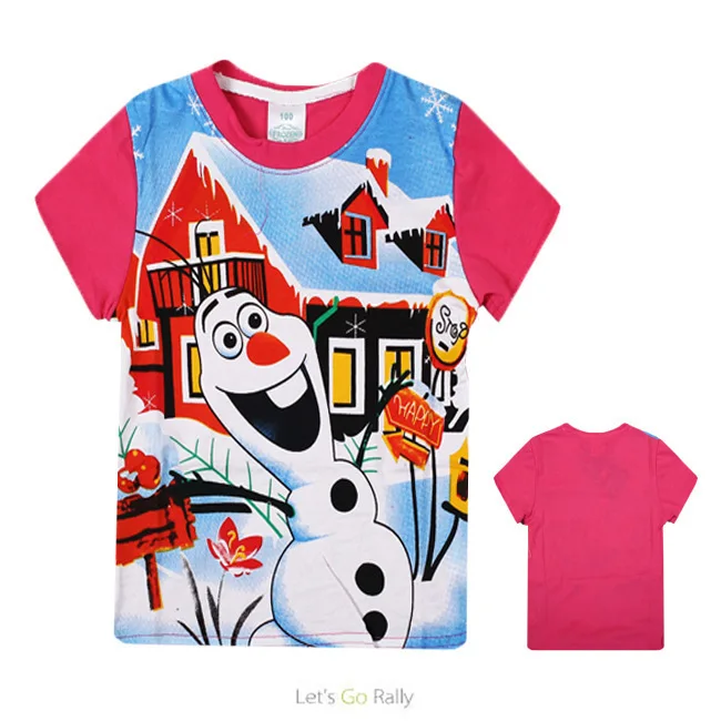

Disney Frozen Olaf children's clothing summer children's short-sleeved T-shirt princess 3-8 years old cartoon top rose red