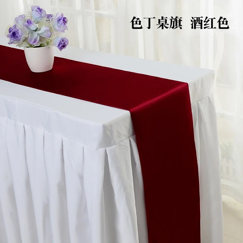 

Cheap 10pc Satin Table Runners White/Red/Black/Gold/Silver/Champagne 18 Color 30*275cm for Wedding Hotel Banquet Home Decoration