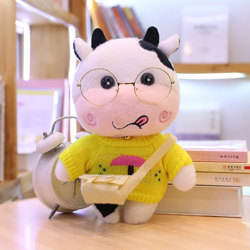 

30CM Dudu Cow Doll Happy Model Wearing Glasses And Hat Plush Toy Fashion Doll Hand Decorating Desk Decoration Pendant Birthday G