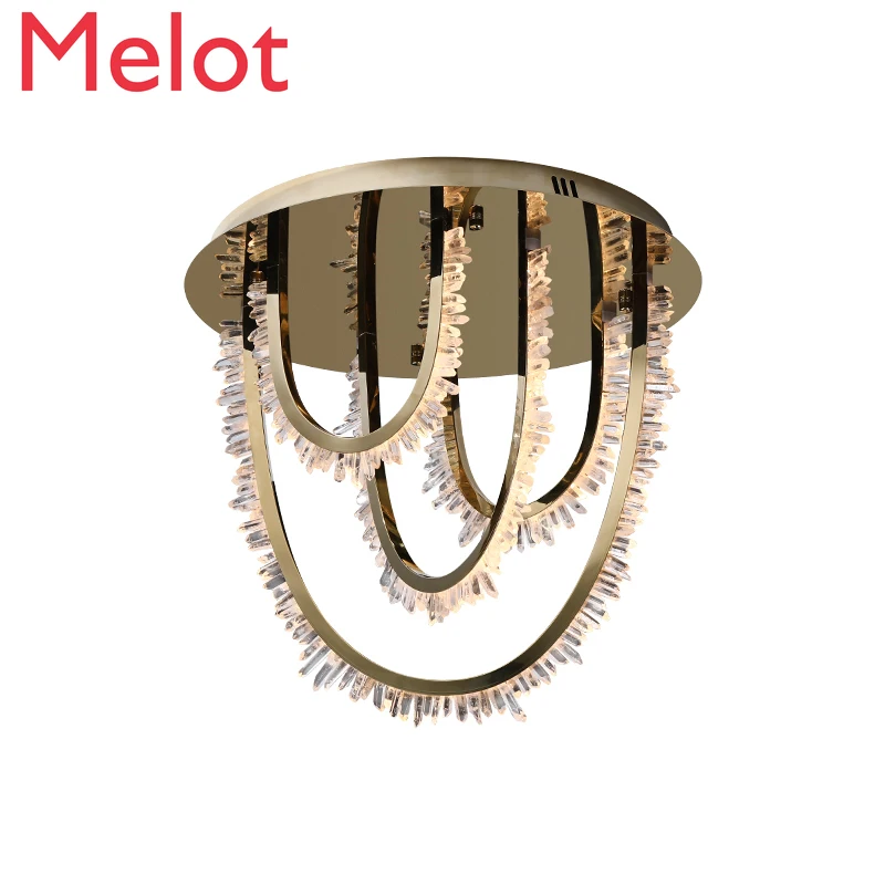 

Light Luxury Bedroom Study Atmosphere Natural Crystal Ceiling Lamp Post Modern Creative Stainless Steel Lamp Living Room