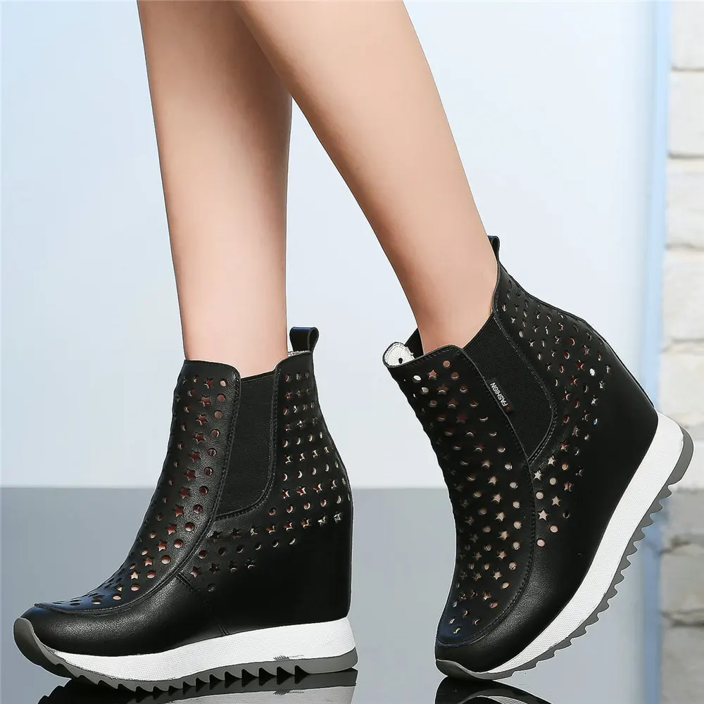 Туфли-лодочки женские из натуральной кожи босоножки-гладиаторы на танкетке