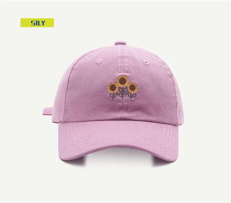 

Embroideried Sunflowers Adjustable Baseball Caps Harajuku Fashion Casual Solid Color Cotton Curved Sun Visor Hats Men