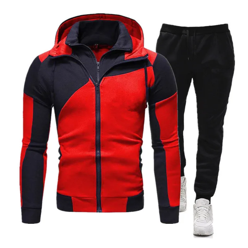 

2021 Tracksuit Men 2 Pieces Set Sweatshirt + Sweatpants Sportswear Zipper Hoodies Casual Mens Clothing Ropa Hombre Size S-3XL