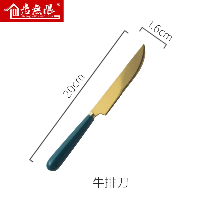 

Stainless Steel Cutlery Set Green Creative European Fork Spoon Knife Set Quality Steak Vajilla Completa Kitchen Tableware DK50DS