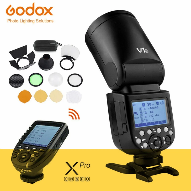 

Godox V1 On-Camera Round Flash Speedlight for SONY NIKON CANON Camera R2 TTL Flashlight with AK-R1 Xpro Flash Trigger