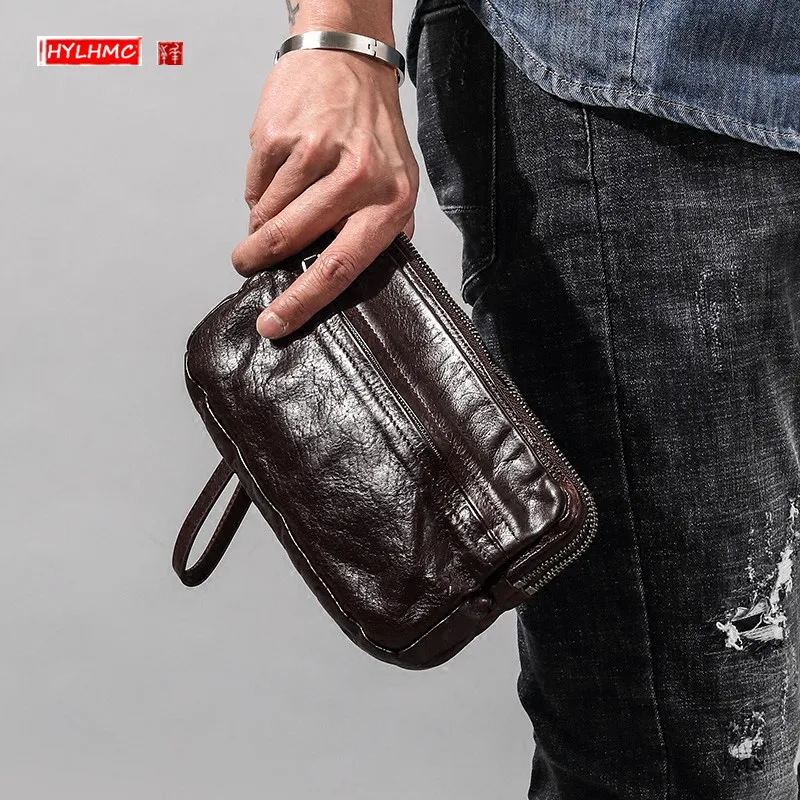 New Genuine Leather Men Clutch Bag Long Wallet Multi-card Holder Handbags Jmobile Phone Bags Men's Large-capacity Leather