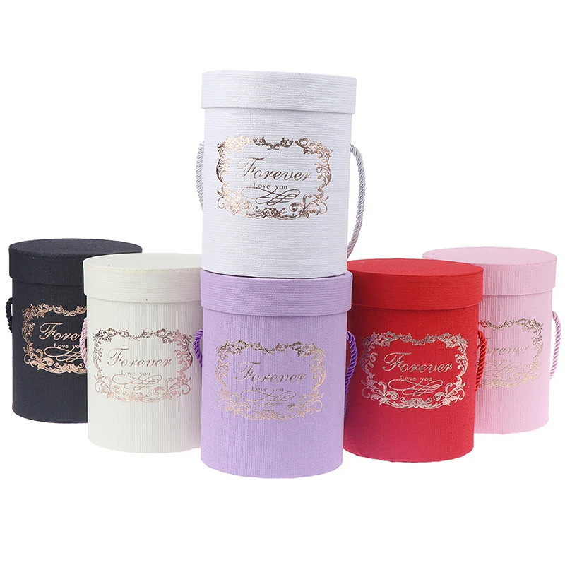 

Round Flower Paper Boxes Lid Hug Bucket Florist Gift Packaging Box Gift Candy Bar Boxes Party Wedding Supply 165*120mm