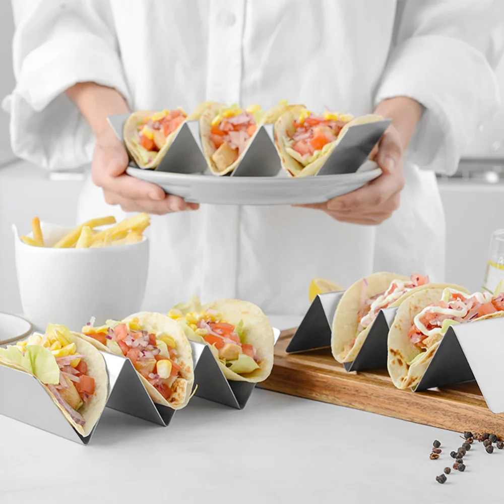 

2Pcs Stainless Steel Taco Racks Burritos Holders Taco Stands (Steel Color)