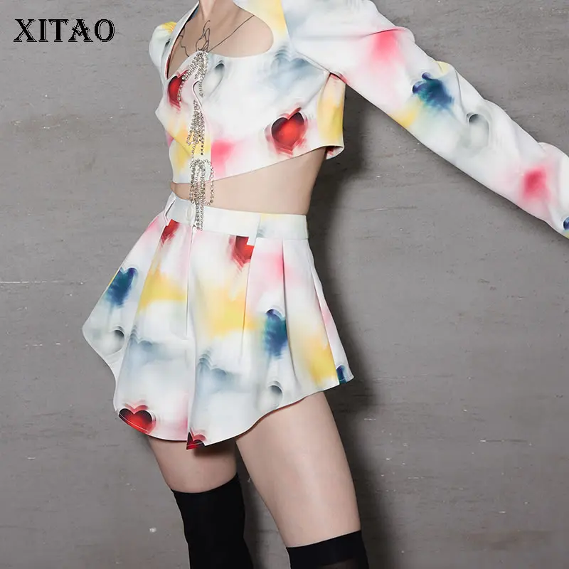 

XITAO Fashion Print Shorts Women Contrast Color Loose Pleated Casual Simplicity Temperament All-match 2021 New Women JL0039