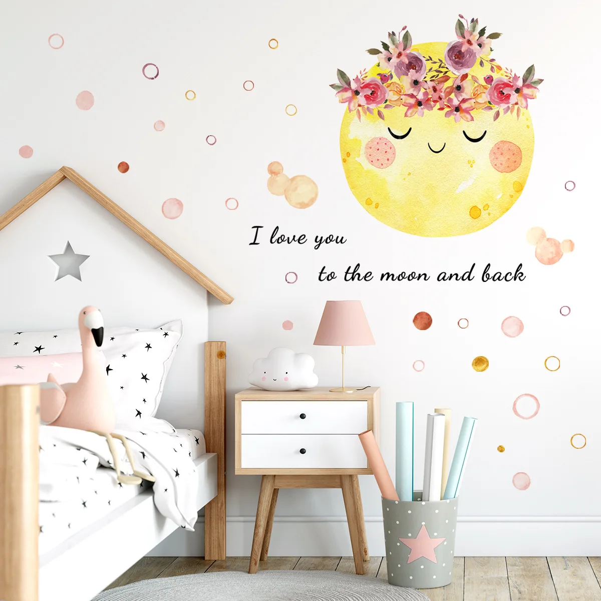 

Cartoon Flower Smile Moon Wall Stickers Bubbles Wall Decals Baby Nursery Decorative Stickers Moon and Stars for Girl Bedroom DIY