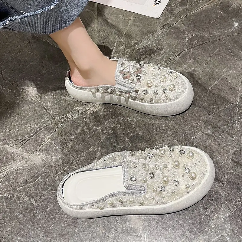 

Baotou Women's Slippers Pure Color Simple Fashion All-match Pearl Embellished Sweet Breathable Women's Slippers