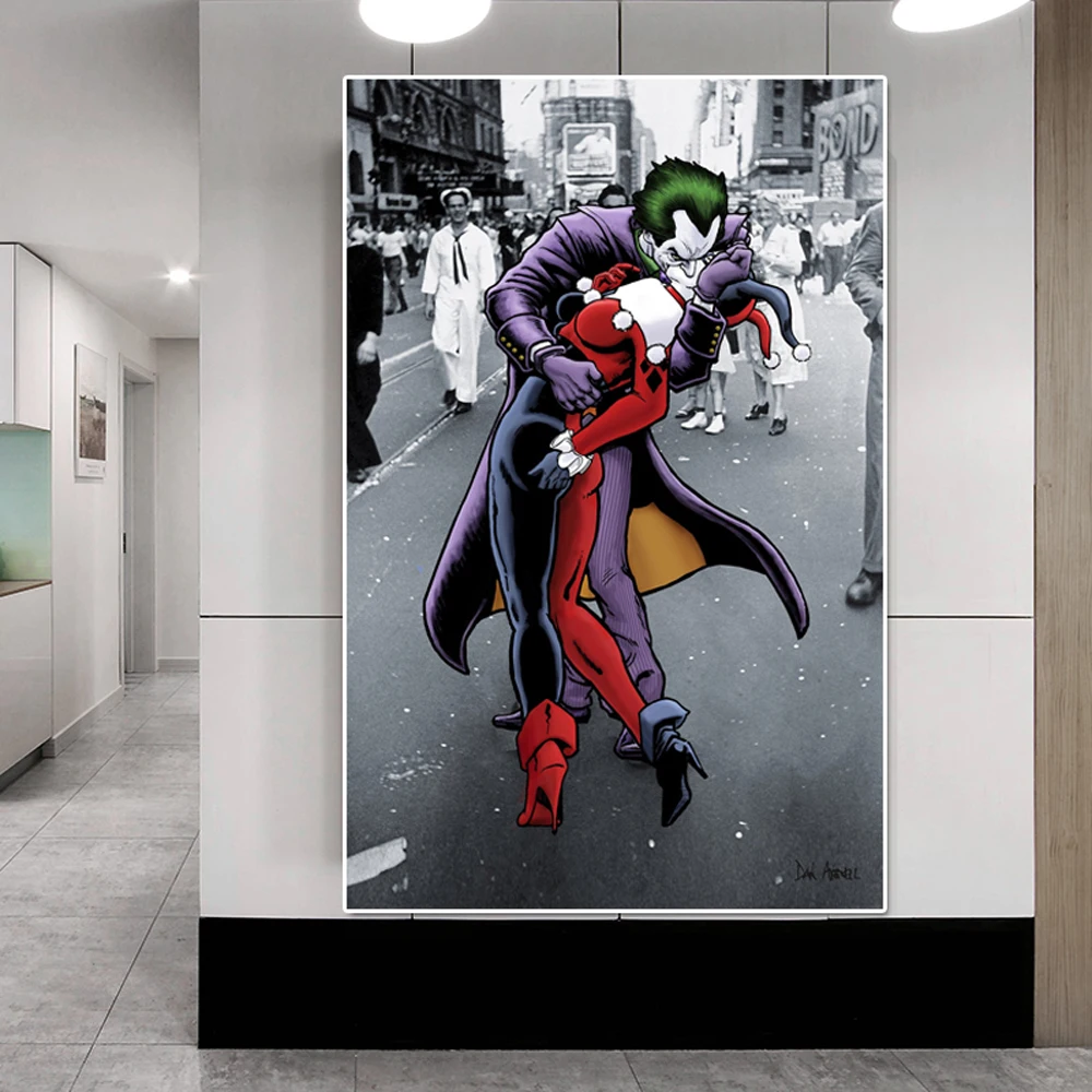 

Disney Mickey Mouse Lover Kiss Canvas Painting Abstract Joker Sweetheart Century Kiss Poster Print Wall Art Room Home Decoration
