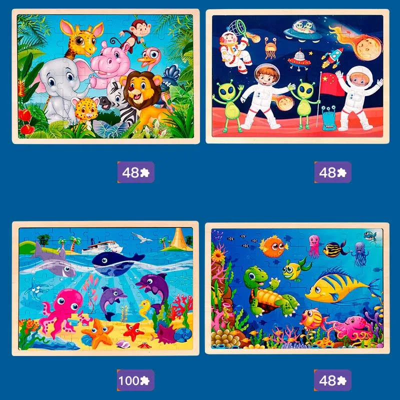 Rompecabezas de madera 3D de gran tama&ntilde;o para ni&ntilde;os, puzle de dibujos animados, juguete educativo, 24/48/2020 Uds., novedad de 100-1