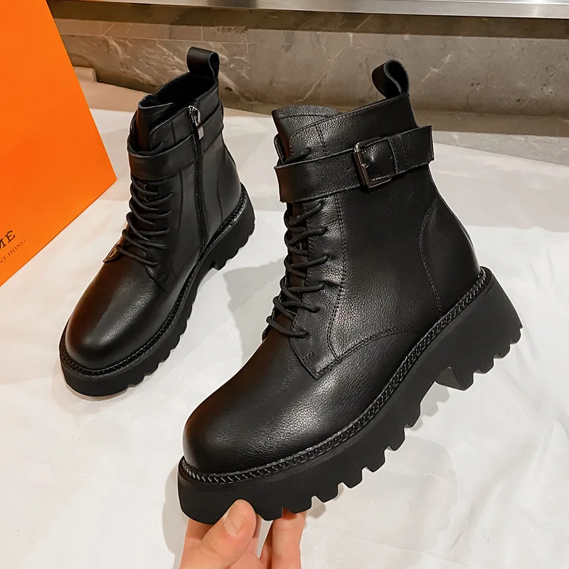 Женские зимние мотоциклетные ботинки LAASIMI на платформе женские мартинсы из