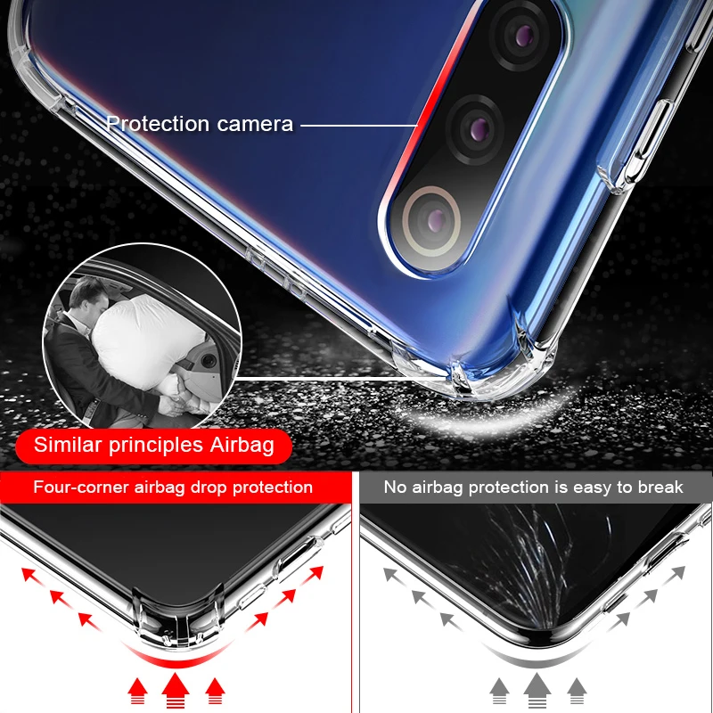 Shockproof Airbag Case For Xiaomi Mi 10 Ultar Mi 10 lite Mi 10 Pro 5G Note 10 Lite Mi9 SE Pro M3 Transparent Silicone TPU Case