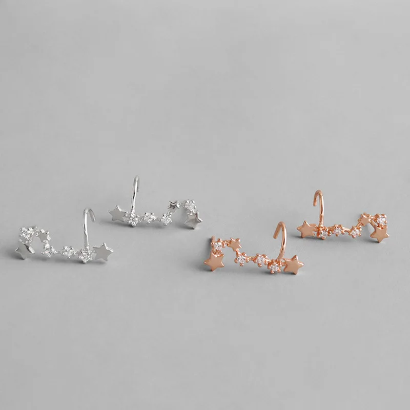 

100% S925 Sterling Silver Jewelry Big Dipper Geometric Crystal CZ zircon star Stud Earring silver ornaments Women Party Gift