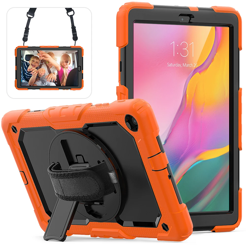 360 Вращающийся чехол для Samsung Galaxy Tab A 10,1 T510 T515 SM-T510 SM-515 чехол для планшета с ремешком на плечо+ ручка+ пленка