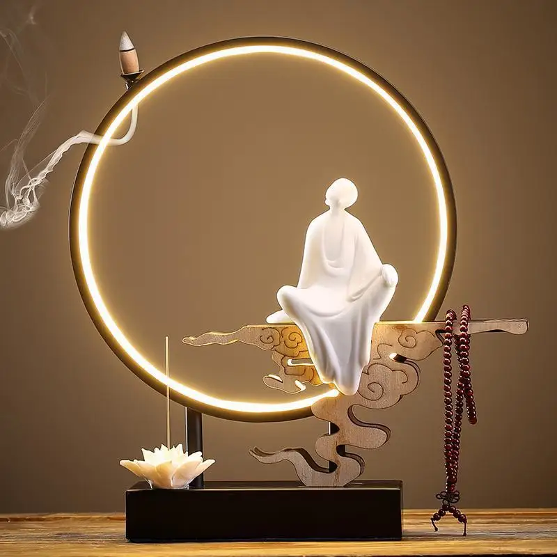 

Led Backflow Incense Burners Ueb Light Gift 20 Pcs Cones Smoke Waterfall Incense Cone Sticks Holder Porcelain Plated Decoration