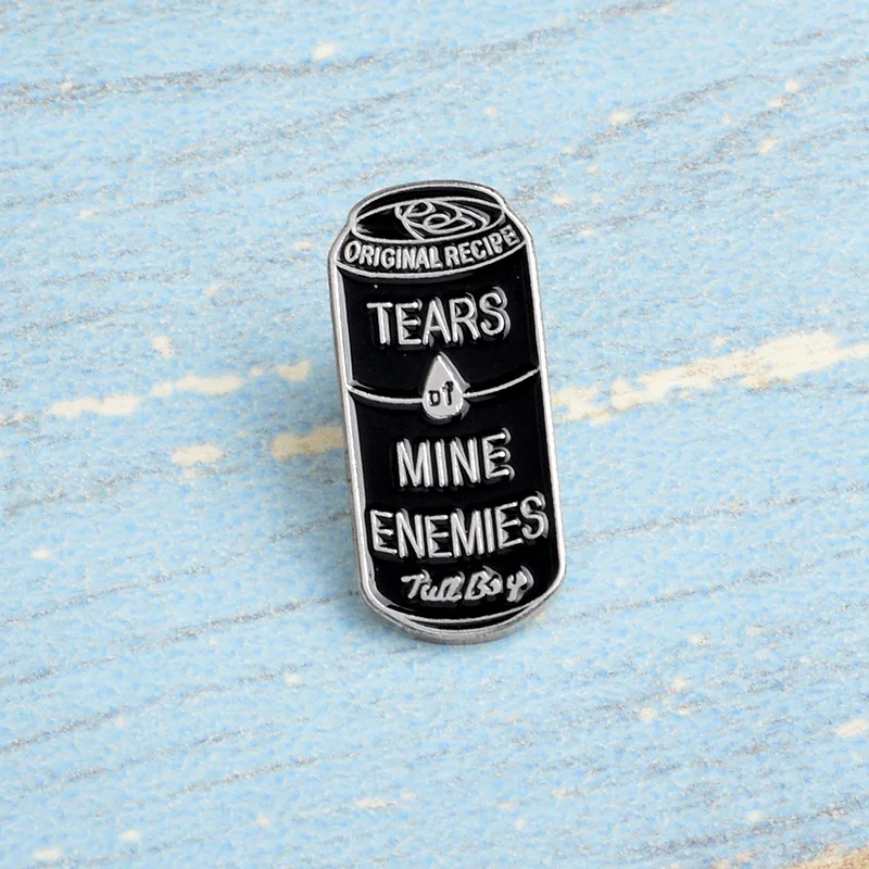 

Tears of Mine Enemies Black Can Enamel Pins Badge Pin for Lapel Pin Denim Jeans Clothes Punk Dark Icons Brooches Gift Wholesale